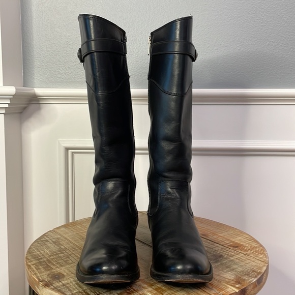 FRYE Molly Knee High Boot Side Zipper Black Leather Size 5.5 Low Heel - Picture 9 of 11